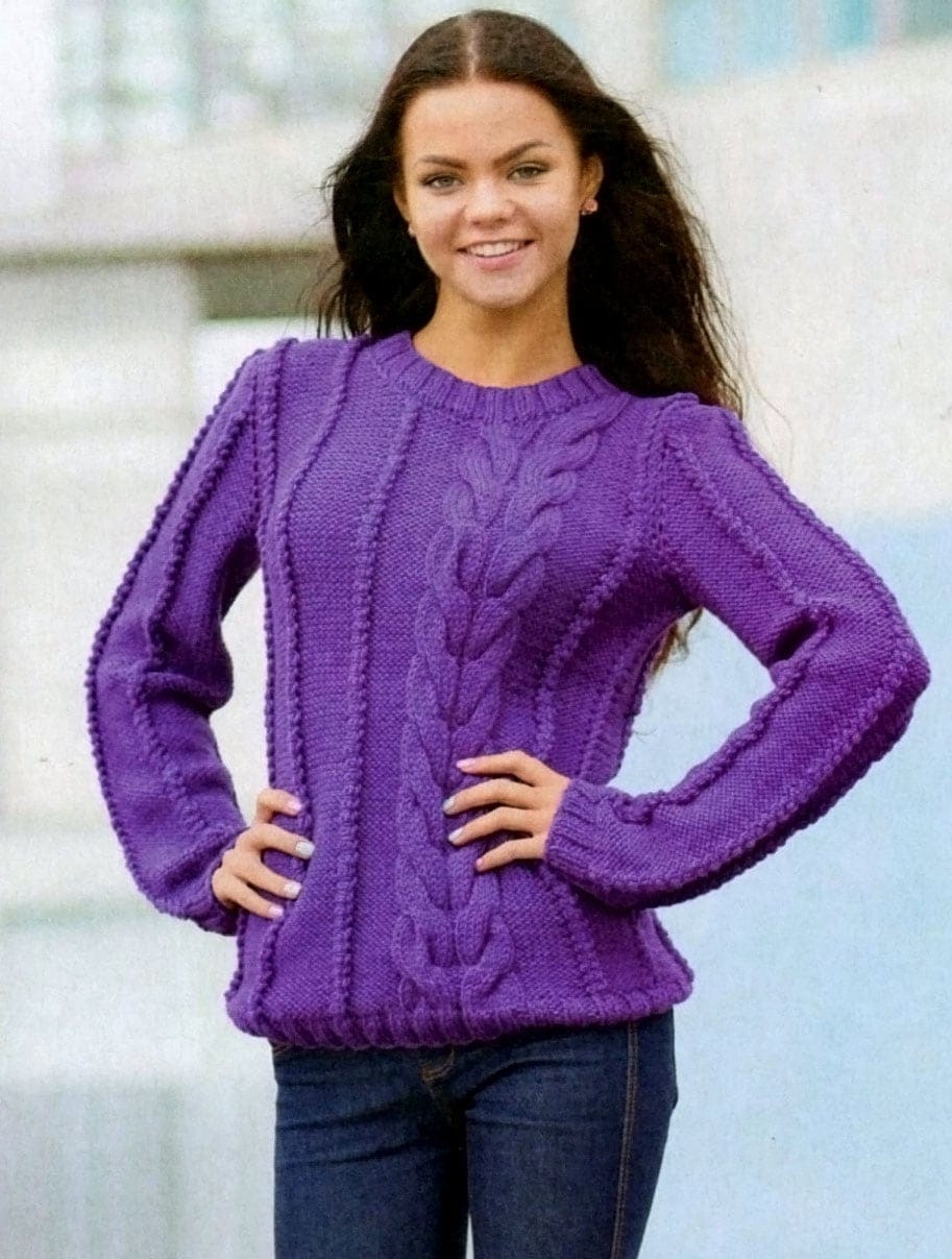 Free Knitting Patterns - Pullover with Wide Cable