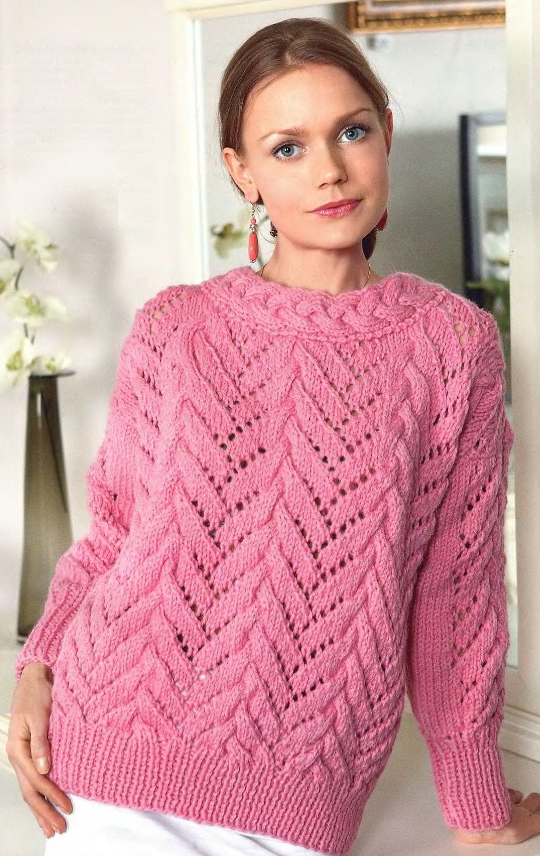 Free Knitting Patterns - Lace Pullover with Cables