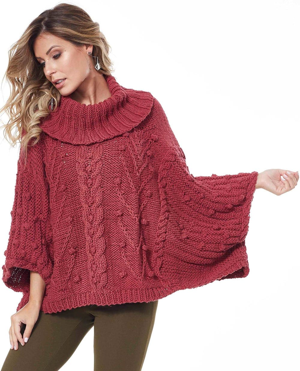 Free Knitting Patterns - Poncho Sweater with Centre Cable