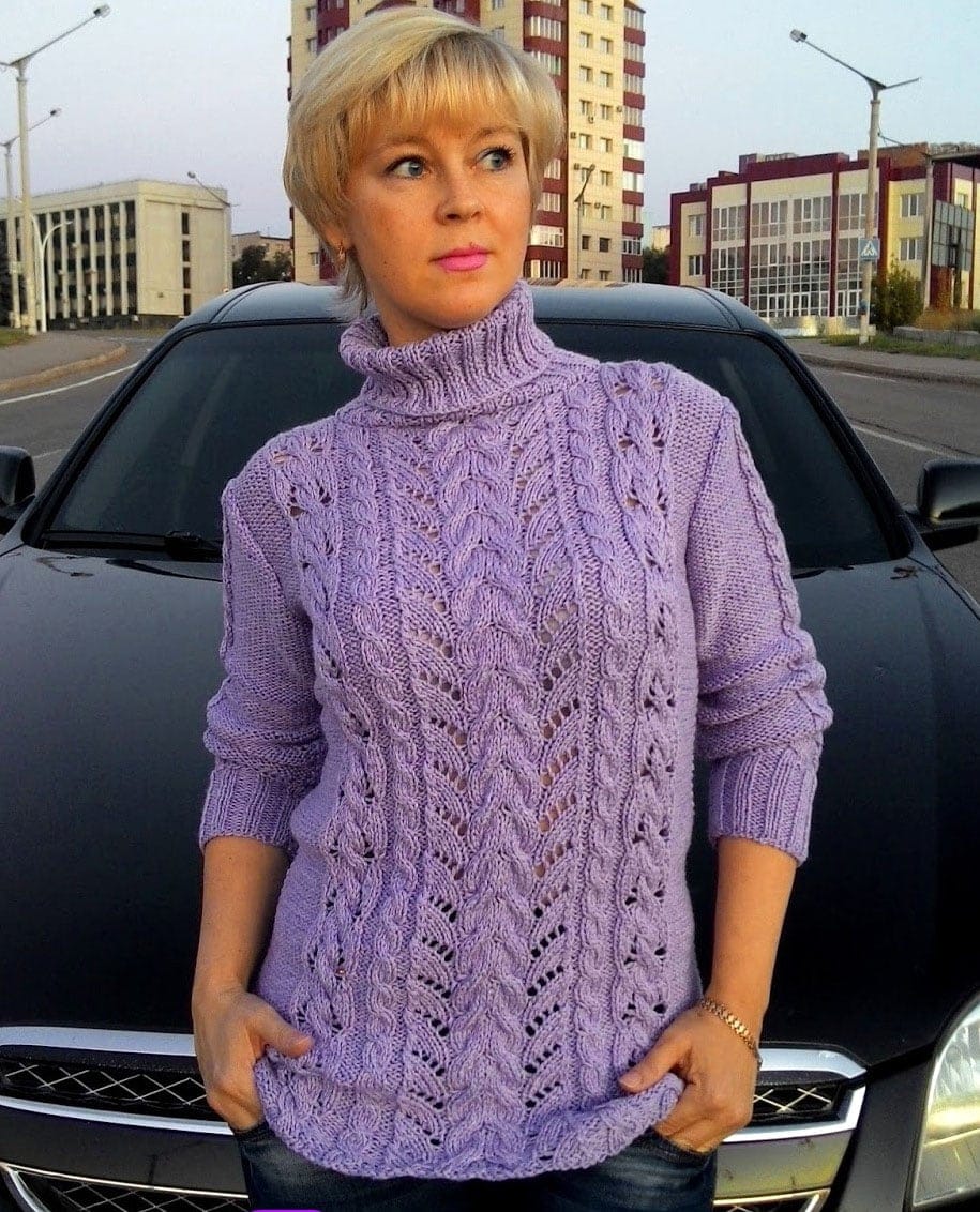 Free Knitting Patterns - Sweater with Lace Cables