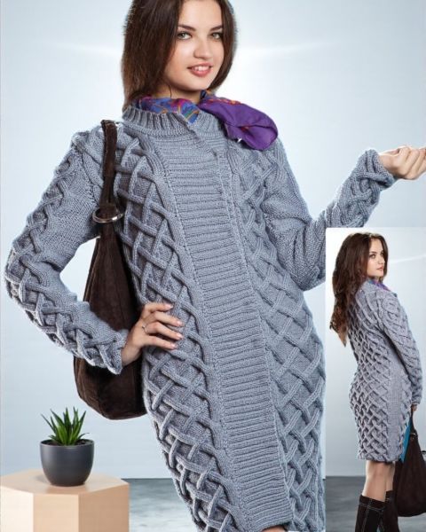Coat with Diagonal Basket Weave Cable Stitch