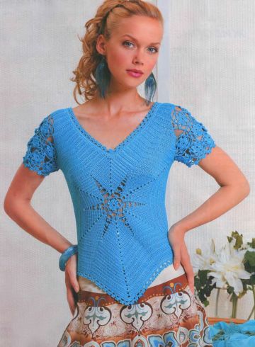 Crochet Blouse with Geometric Shape and Hexagonal Motif