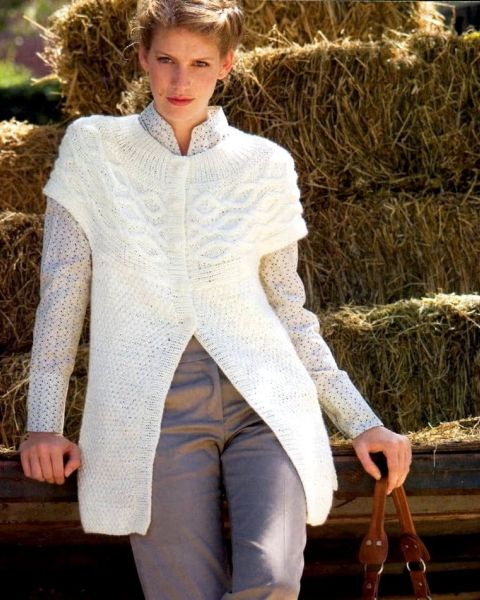 Long Cardigan with Yoke and Short Sleeves