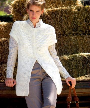 Long Cardigan with Yoke and Short Sleeves