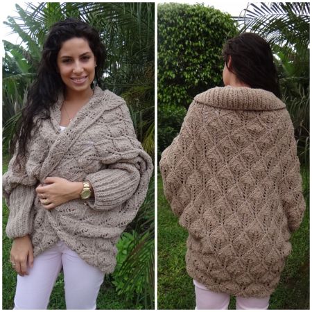 Cocoon Cardigan with Leaf Pattern