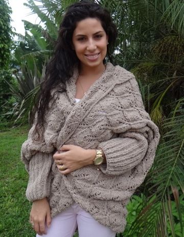 Cocoon Cardigan with Leaf Pattern