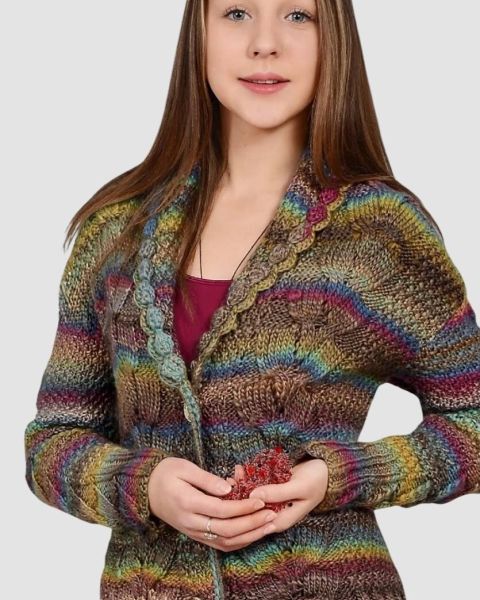 Cardigan with Seed Stitch and Cable Pattern