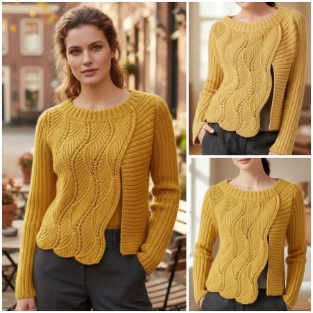 Cardigan with Ribbing Pattern and Fantasy Stitch 