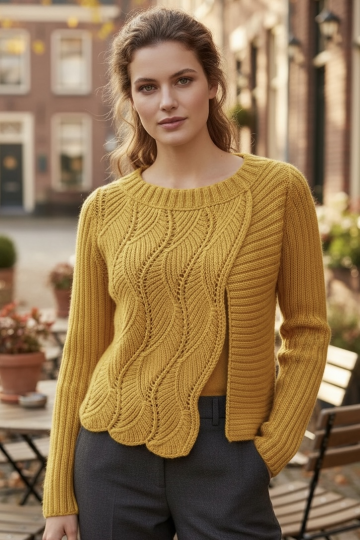 Cardigan with Ribbing Pattern and Fantasy Stitch