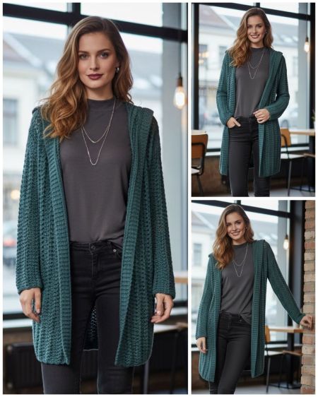 Cardigan with collar in lace rib pattern