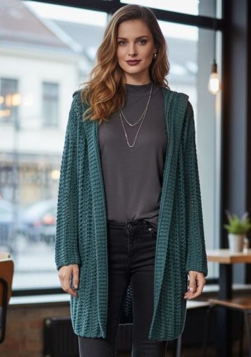 Cardigan with collar in lace rib pattern