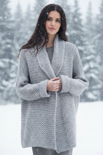 Voluminous Jacket with Fantasy Stitch Pattern