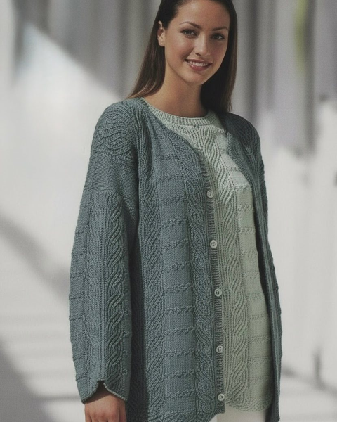 Cardigan with Brioche and Check Pattern