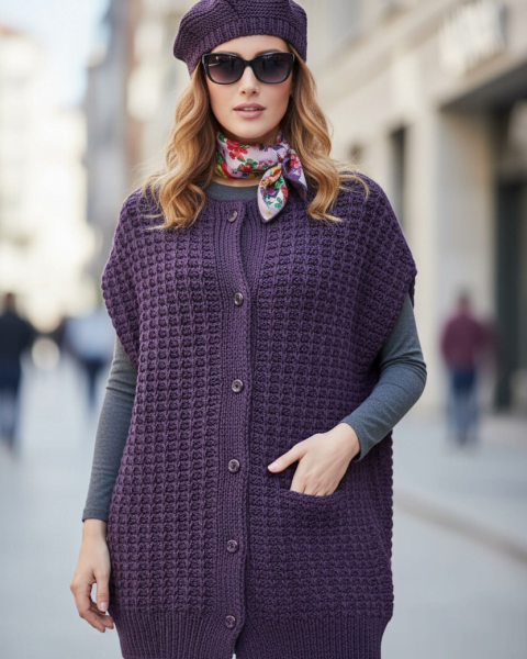 Sleeveless Cardigan and Beret
