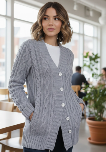 Jacket with Cable Diamond Pattern