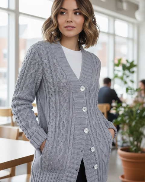 Jacket with Cable Diamond Pattern