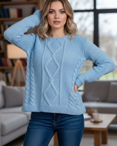 Pullover with Diamond Cable Pattern