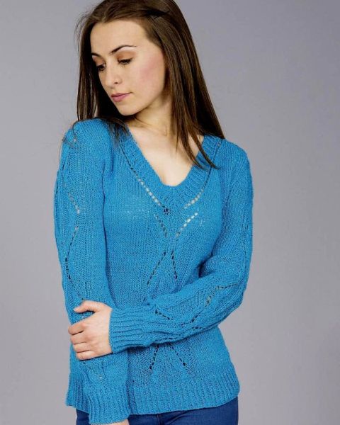 V-Neck Pullover with Lace Pattern