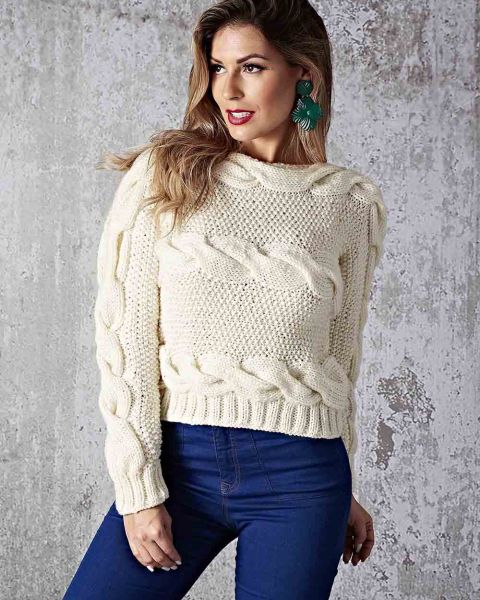 Sideways Pullover with Cables