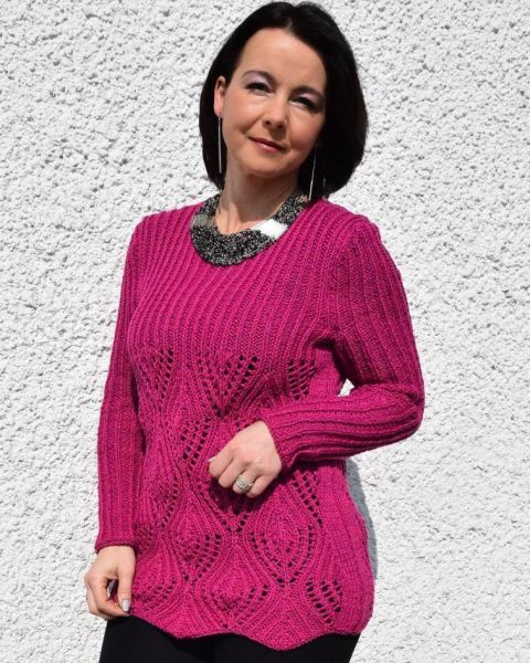 Pullover with Lace Leaves Pattern