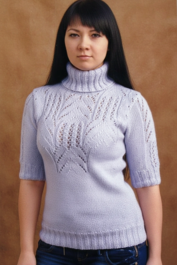 Short Sleeve Sweater with Lace Yoke