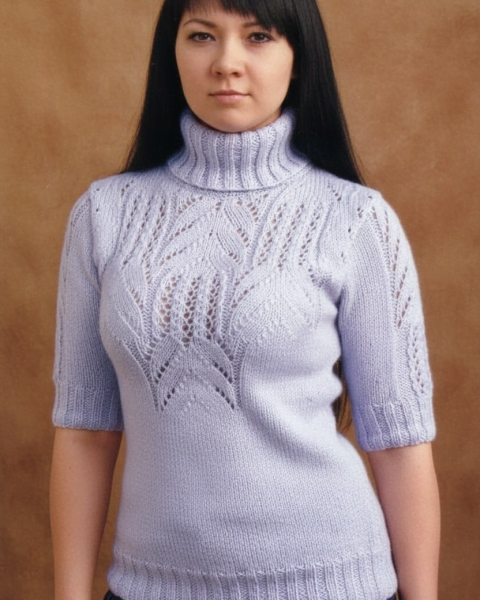 Short Sleeve Sweater with Lace Yoke