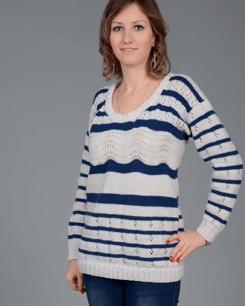 Striped Pullover with Wavy Pattern