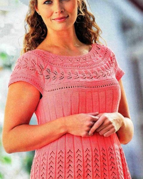 Coral Pullover with Lace Yoke