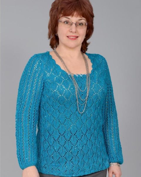 Pullover with Lace Leaves Pattern