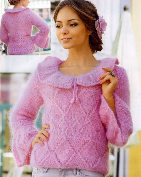 Round Collar Pullover in Diamond Pattern