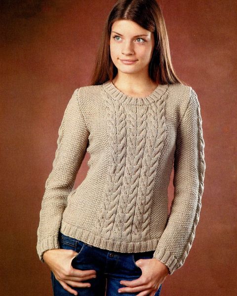 Beige Pullover with Cables
