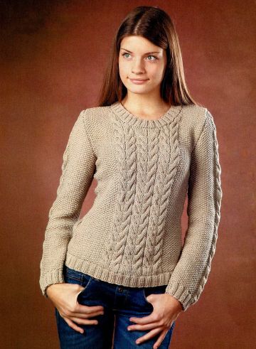 Beige Pullover with Cables