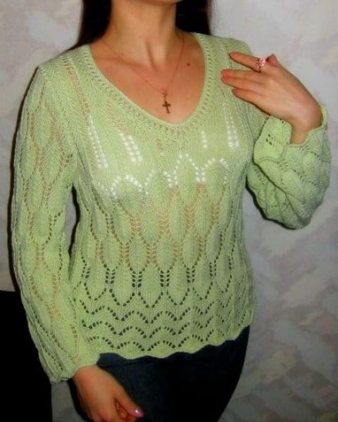 Pullover with Lace Leaves