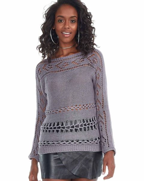 Lightweight Pullover with Lace Pattern and Braided Strips