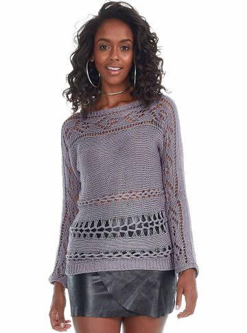 Lightweight Pullover with Lace Pattern and Braided Strips