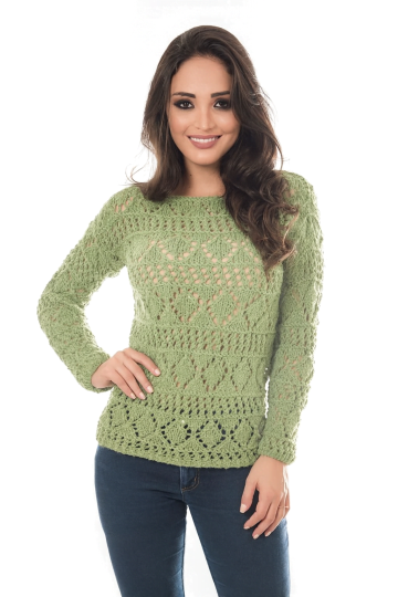 Pullover with Lace Diamonds and Stripes