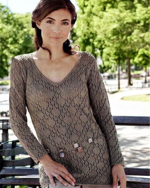 Long Sweater in Lace Diamond Pattern