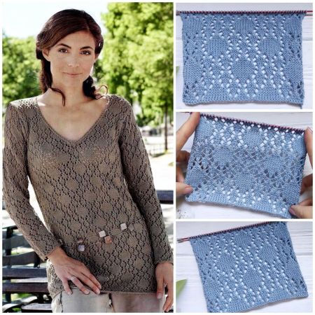 Long Sweater in Lace Diamond Pattern