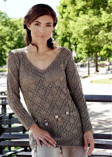 Long Sweater in Lace Diamond Pattern