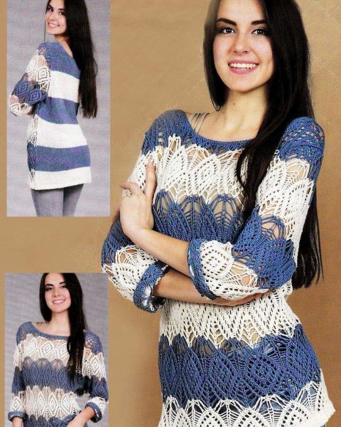 Striped Lace Pullover