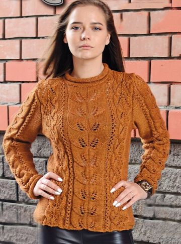 Pullover with Lace and Leaf Patterns