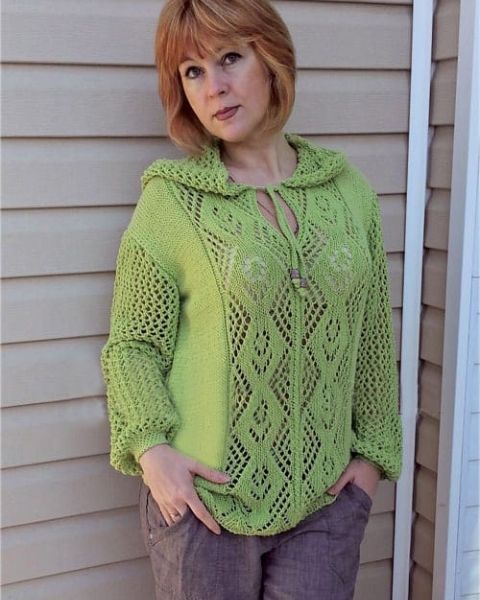 Hooded Pullover with Lace Pattern