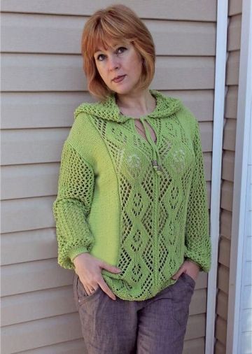 Hooded Pullover with Lace Pattern