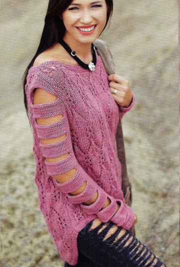 Cut Sleeve Pullover in Fancy Pattern