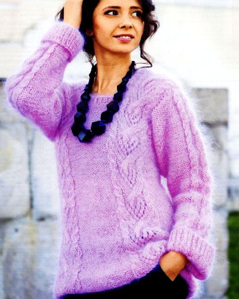 Long Pullover with Cable Lace Pattern