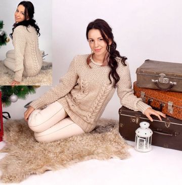 Pullover with Double Seed Stitch Pattern and Cables