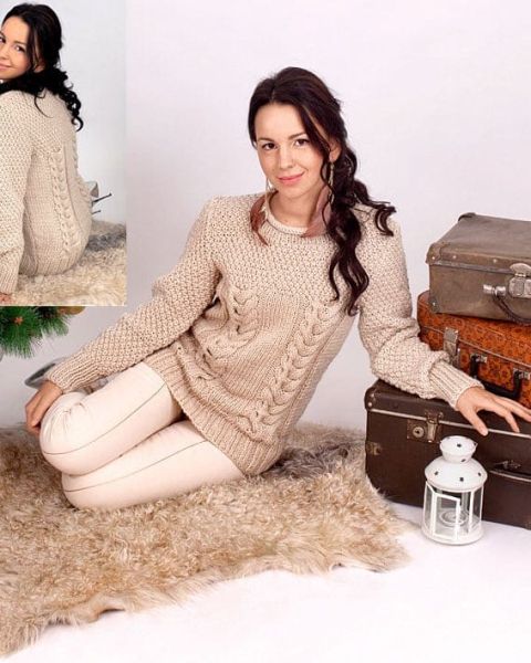 Pullover with Double Seed Stitch Pattern and Cables
