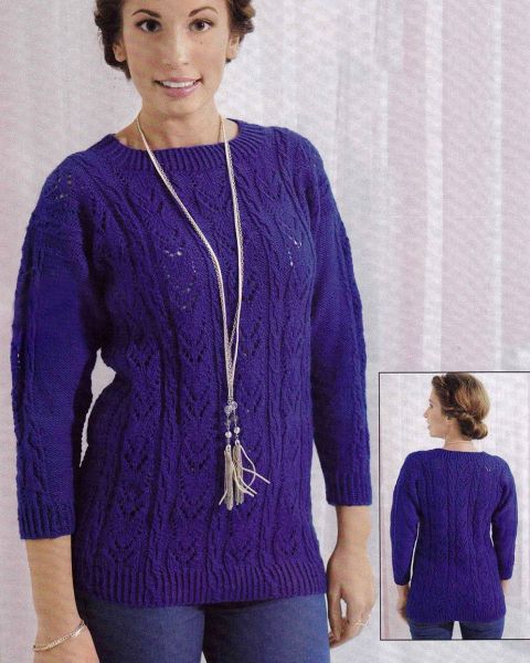 Pullover with Lace and Cable Panel