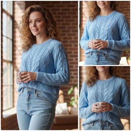 Sweater with Leaf and Cable Patterns