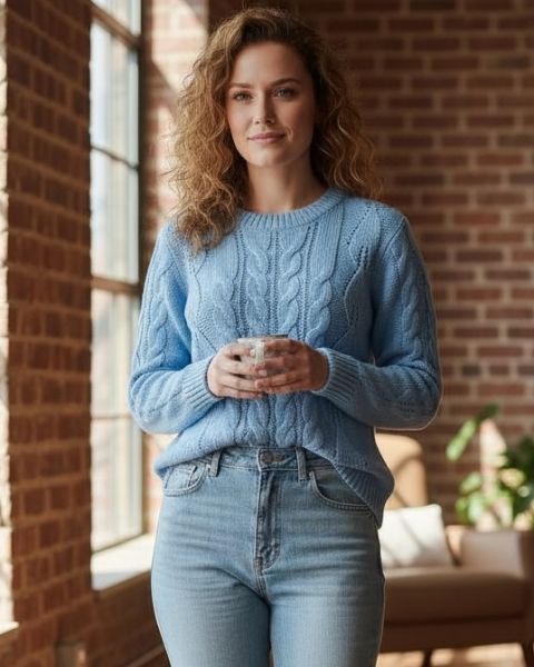 Sweater with Leaf and Cable Patterns